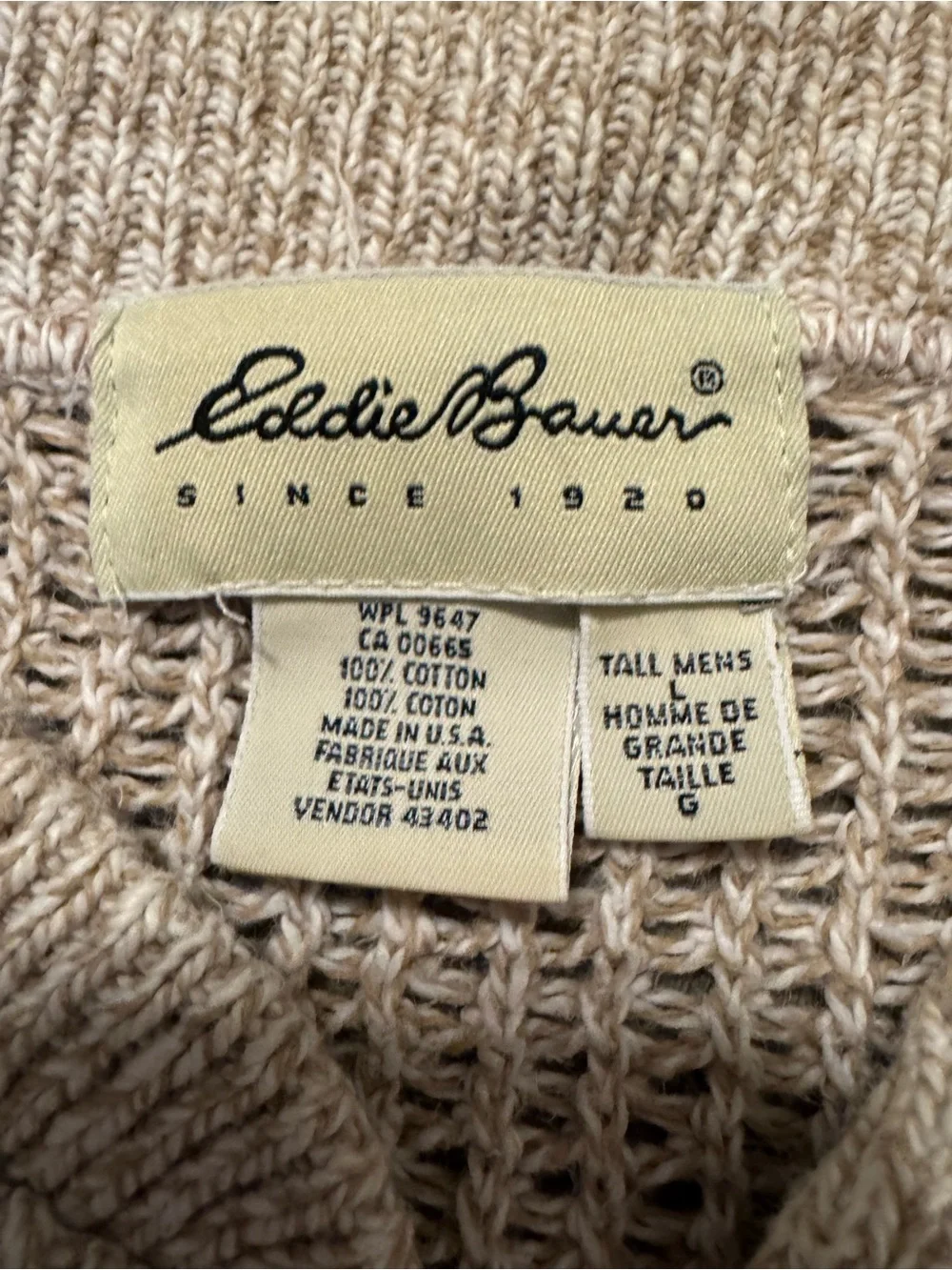 Eddie Bauer Beige Henley Knit Sweater for Men